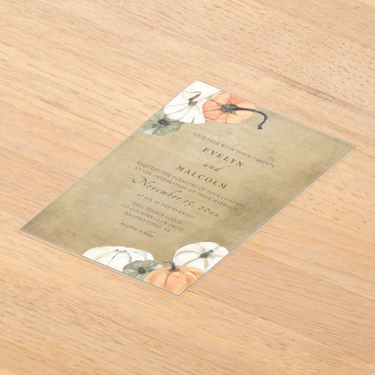 Invitations En Acrylique Automne Rustique Automne Blanc, Orange Citrouille  (Poser)