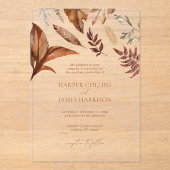 Invitations En Acrylique Automne Rustique Terracotta Floral Mariage (Recto)