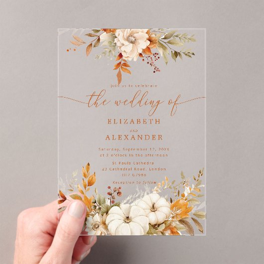 Invitations En Acrylique Automne terre cuite fleurie mariage élégant (In situ (ordinateur de poche))