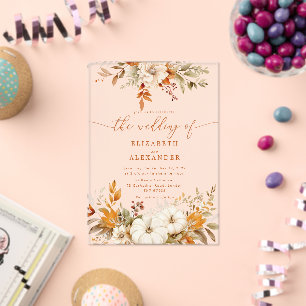 Invitations En Acrylique Automne terre cuite fleurie mariage élégant