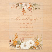 Invitations En Acrylique Automne terre cuite fleurie mariage élégant (Recto)