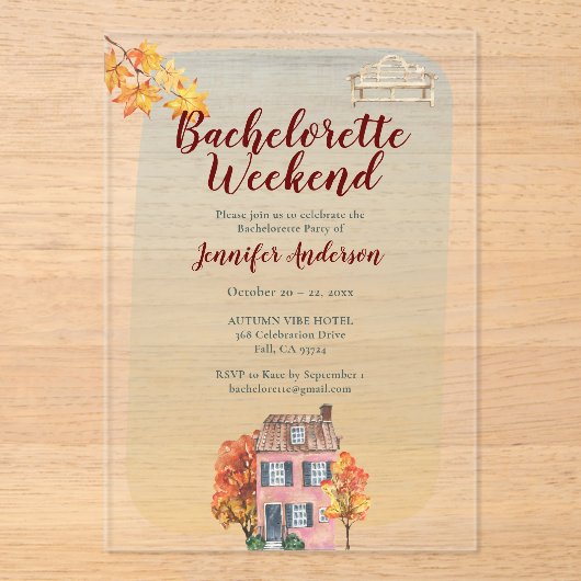 Invitations En Acrylique Automne Vibes Automne Russe Bachelorette Party (Recto)