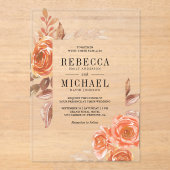 Invitations En Acrylique Autumn Fall Burnt Orange Floral Terracotta Wedding (Recto)