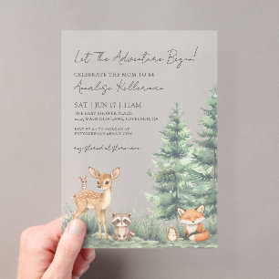 Invitations En Acrylique Aventure Animaux de la Forêt de Bois Baby Shower