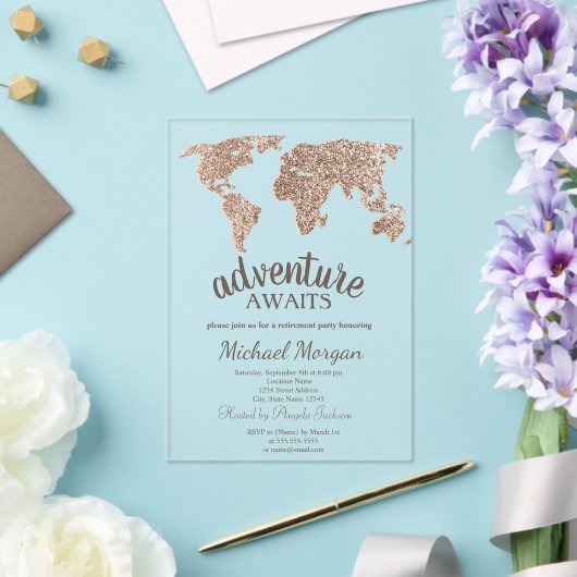 Invitations En Acrylique Aventure Attend Parties scintillant Carte Mondiale (Insitu (Mariage))