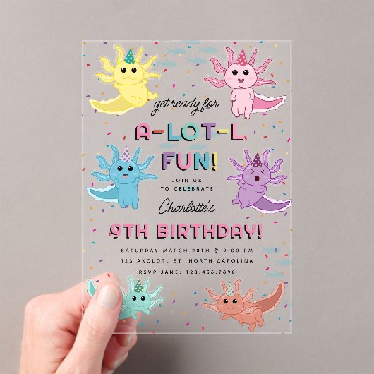 Invitations En Acrylique Axolotl Kids Cute Salamander Anniversaire (In situ (ordinateur de poche))