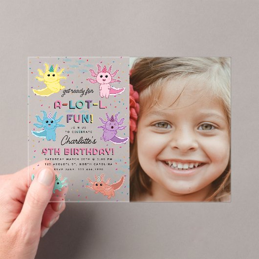 Invitations En Acrylique Axolotl Kids Cute Salamander Photo Anniversaire (In situ (ordinateur de poche))