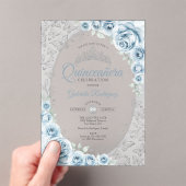 Invitations En Acrylique Baby Blue Silver Floral Quinceanera (In situ (ordinateur de poche))