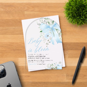 Invitations En Acrylique Baby Boy Floral Arch Baby Shower Blue Bow
