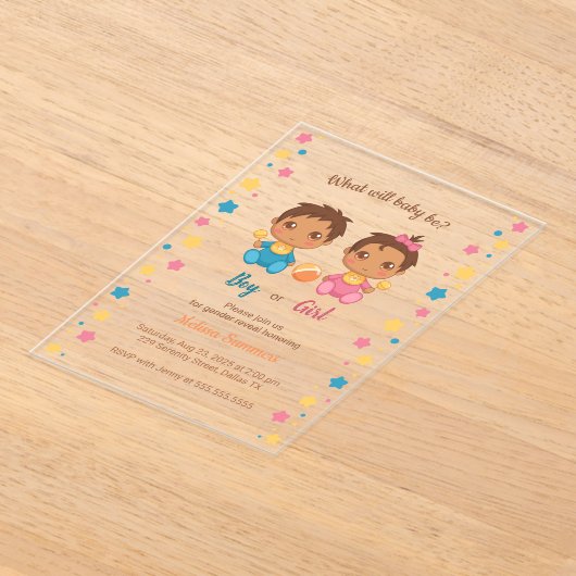 Invitations En Acrylique Baby Boy Girl Gender Reveal Party 2 (Poser)