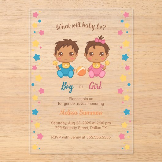 Invitations En Acrylique Baby Boy Girl Gender Reveal Party 2 (Recto)