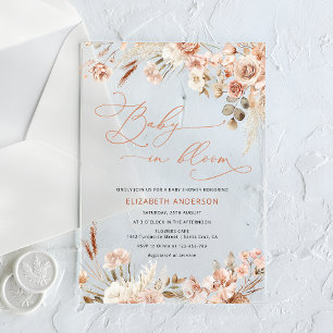 Invitations En Acrylique Baby in Bloom Boho Herbe de Pampas Baby Shower