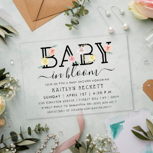 Invitations En Acrylique Baby In Bloom Fête Florale de Bébé