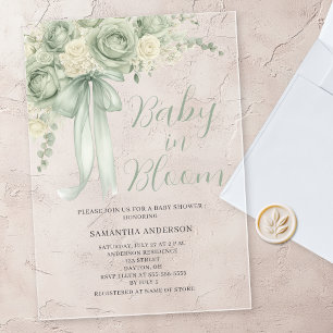 Invitations En Acrylique Baby In Bloom Vert Sauge Fleur Baby Shower