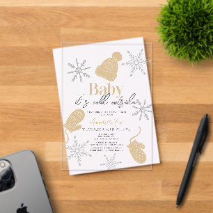 Invitations En Acrylique Baby It's Cold Outside Beige Beanie Baby shower