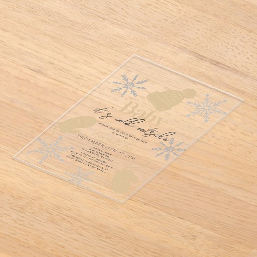 Invitations En Acrylique Baby It's Cold Outside Beige Beanie Baby shower (Poser)