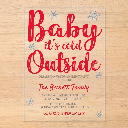 Invitations En Acrylique Baby It's Cold Outside | Fête de Noël festive (Recto)