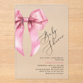 Invitations En Acrylique Baby shower à bow rose (Recto)