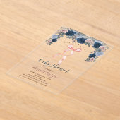 Invitations En Acrylique Baby shower à rayures de cabot rose (Poser)