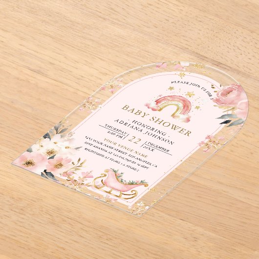 Invitations En Acrylique Baby shower arc-en-ciel rose Boho (Poser)