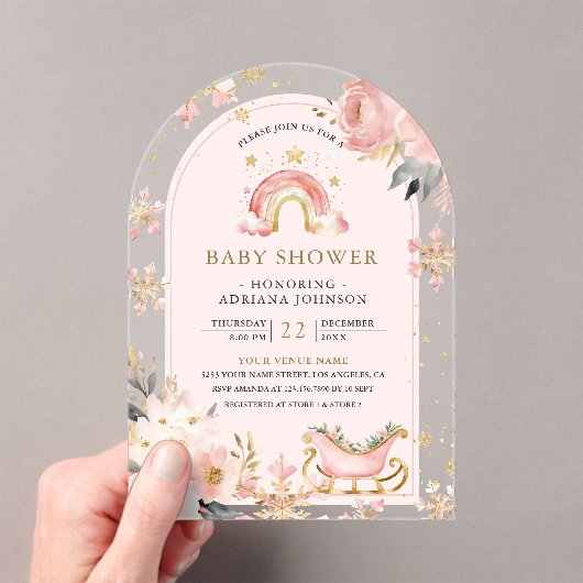 Invitations En Acrylique Baby shower arc-en-ciel rose Boho (In situ (ordinateur de poche))