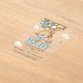 Invitations En Acrylique Baby shower Ballons Bleus Ours Teddy (Poser)