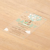 Invitations En Acrylique Baby shower Bear Green Balloons (Poser)