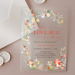 Invitations En Acrylique Baby Shower Bébé Coccinelle Fleur Sauvage