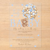 Invitations En Acrylique Baby shower Bleu Bauon Ours (Recto)