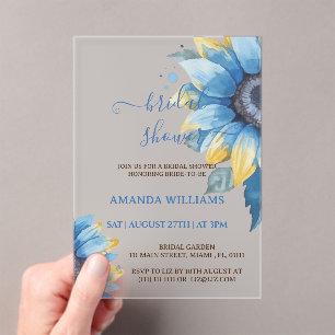 Invitations En Acrylique Baby Shower Bleu Floral