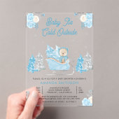 Invitations En Acrylique Baby shower Bleu Sleigh Cute Teddy Bear (In situ (ordinateur de poche))
