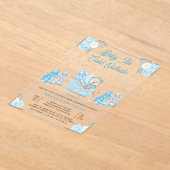 Invitations En Acrylique Baby shower Bleu Sleigh Cute Teddy Bear (Poser)