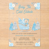 Invitations En Acrylique Baby shower Bleu Sleigh Cute Teddy Bear (Recto)