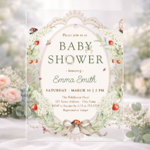 Invitations En Acrylique Baby Shower Bohème Fleurs Sauvages Fraise