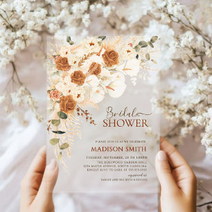 Invitations En Acrylique Baby Shower Bohème Moderne avec Code QR Floral