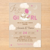 Invitations En Acrylique Baby shower Boho Ours Rose (Recto)
