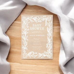 Invitations En Acrylique Baby Shower Botanique Dessiné à la Main