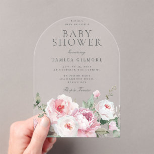 Invitations En Acrylique Baby shower botanique floral Rose Blush