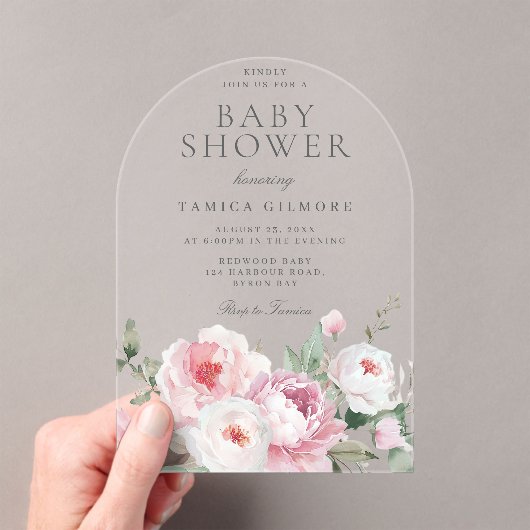 Invitations En Acrylique Baby shower botanique floral Rose Blush (In situ (ordinateur de poche))