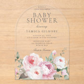 Invitations En Acrylique Baby shower botanique floral Rose Blush (Recto)