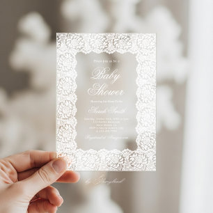 Invitations En Acrylique Baby-Shower Broderie Anglaise