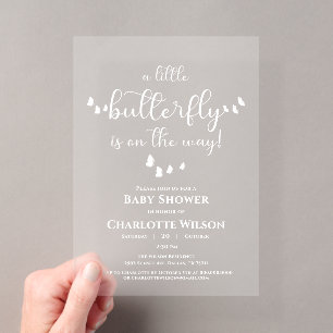 Invitations En Acrylique Baby Shower Calligraphie Papillon Minimaliste Mode