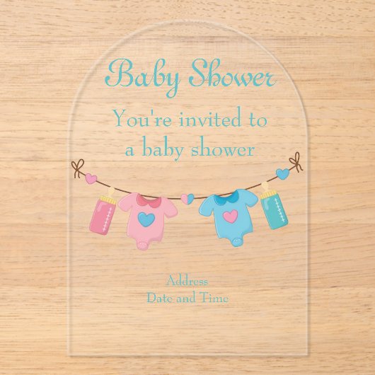 Invitations En Acrylique Baby shower Carte d'invitation en acrylique claire (Recto)