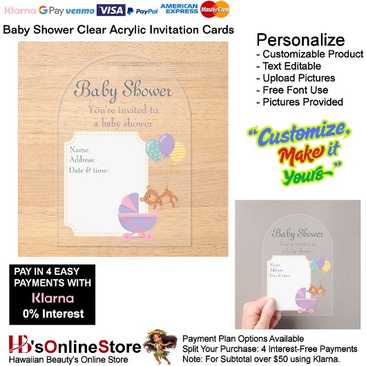 Invitations En Acrylique Baby shower Carte d'invitation en acrylique claire