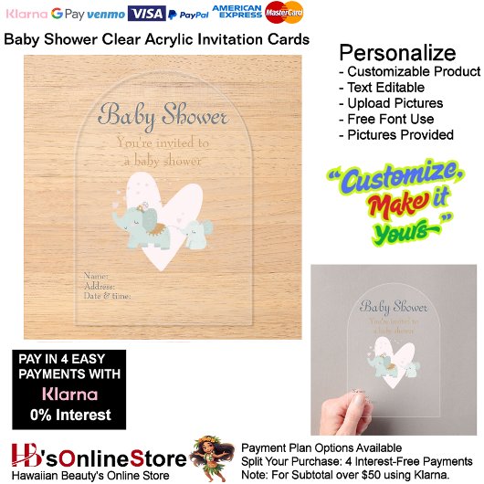 Invitations En Acrylique Baby shower Carte d'invitation en acrylique claire