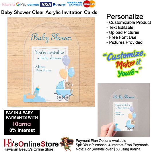 Invitations En Acrylique Baby shower Carte d'invitation en acrylique claire