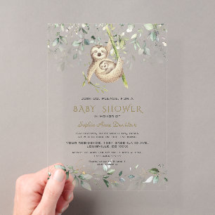 Invitations En Acrylique Baby Shower Charmant Paresseux Doré Garçon avec Fe