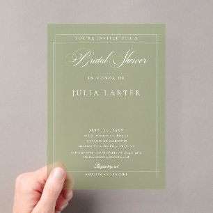 Invitations En Acrylique Baby-Shower Classique Ivoire Vert Calligraphie
