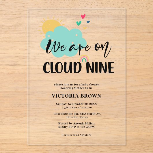 Invitations En Acrylique Baby Shower Cloud Nine (Recto)