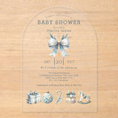 Invitations En Acrylique Baby shower Coquette de Noël bleu glace (Recto)